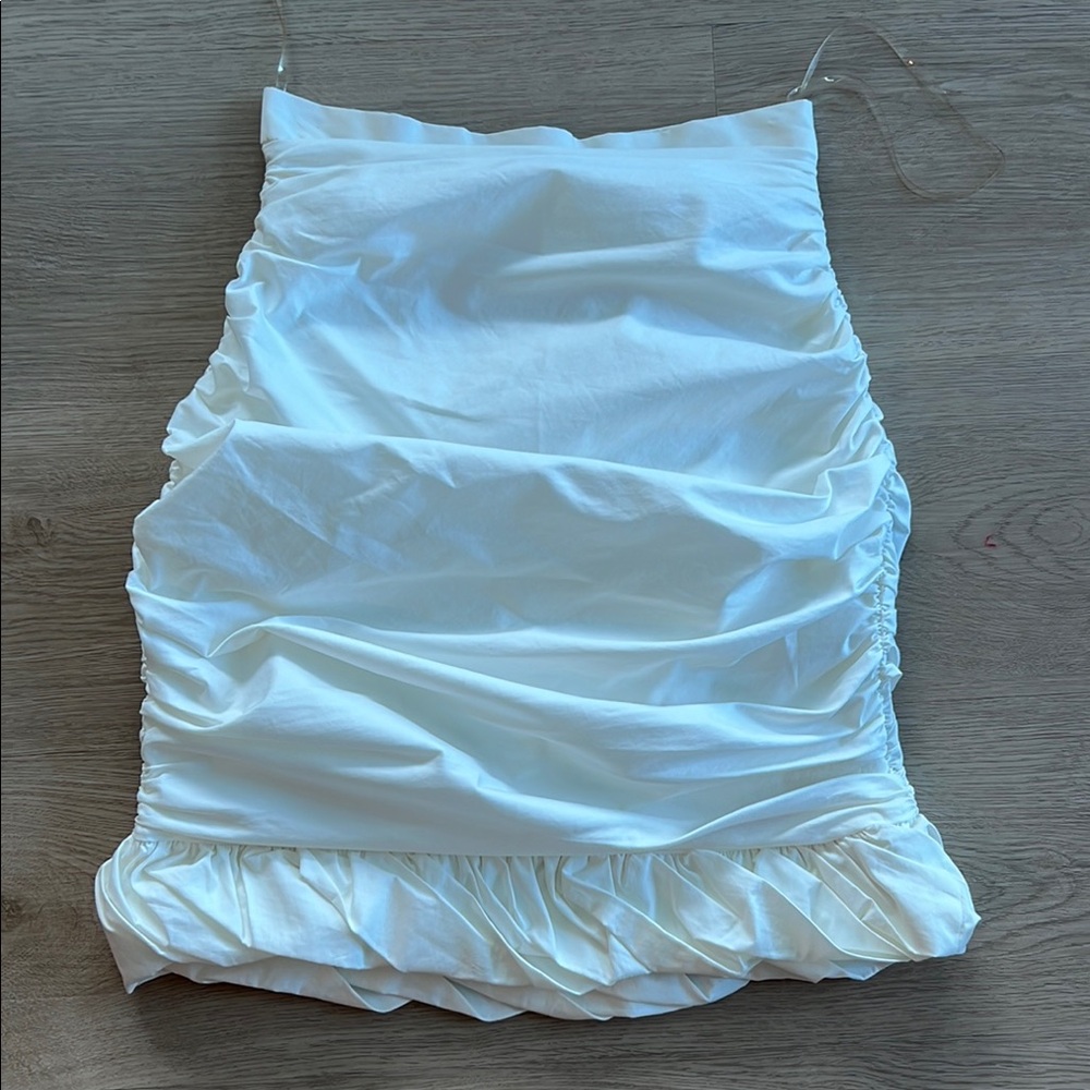 White Ruched Mini Dress